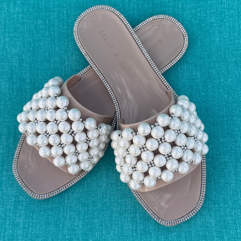 Kelly & Katie Nude Pearl Embellished Slide Mules